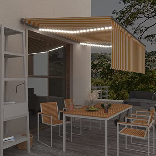 Kstyhome Toldo automático persiana LED Sensor de Viento, Toldos Terrazas, Cerramientos Terrazas Exterior, Toldos Exterior, Toldo Balcon, Toldos para Patio, Toldos para Ventanas, Amarillo 4x3m