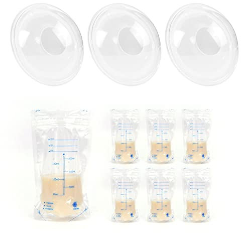 3-Pack Bra, Nipple Guard Spilled Milk Collector for Breastfeeding, Collect and Preserve Breast Milk and 6 Milk Storage Bags