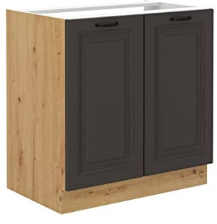 Spülenschrank 80 cm Stilo Grau + Eiche Artisan Küchenzeile Küchenblock Küche