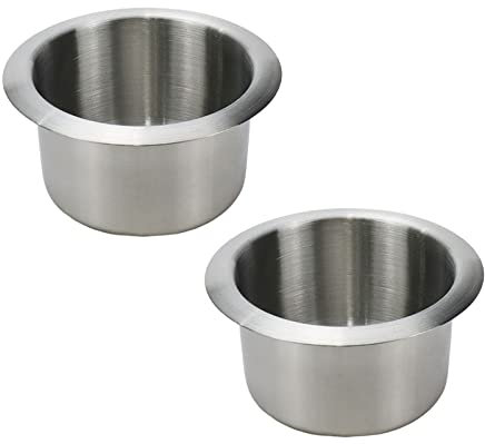 Antrader 2 Pieces Cup Holder Inserts for Car Replacement Stainless Steel Cup Holder for Boat, Sofa, Recliner,Table, Silver, 107 x 55mm Outer Size, 84mm Inner Dia.