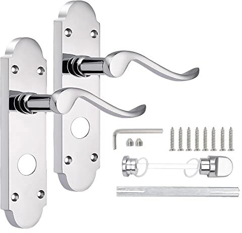 Probrico Chrome Internal Door Handle With Lock, Bathroom and Bedroom Door Handle With Turn Lock, 1 Pack