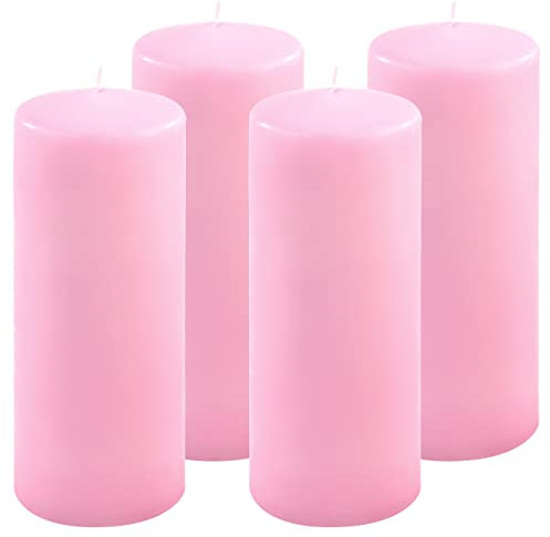 Stumpenkerze Höhe 20 cm Ø 7,5 cm lange Brenndauer Rund-Kerze Säulenkerzen Kerzen-Deko Tafelkerzen Weihnachts-Kerzen Hochzeit Xmas (pink, 4)