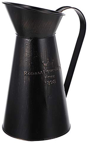Happyyami Poignées Noir Cruche Français Vases avec Poignée De Seau Pot Étain Galvanisé Bureau Finition Café Grand Décor Ornement Seau Salle De Bains Petit Fer Primitif Mini Floral Pièce Pot