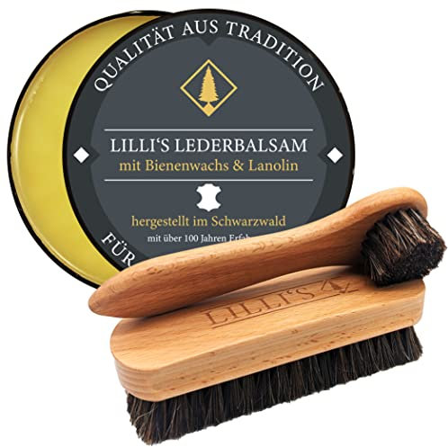 Lillis Lederpflege Lederbalsam Schuhcreme im Set mit Schuhbürste und Tiegelbürste