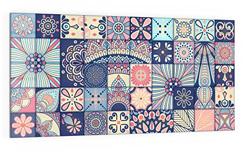 DEQORI Küchenrückwand Glas | Motiv Kleinteilige Kachelmotive | 100x50 cm | Bad- oder Herd-Rückwand | Herdblende Spritzschutz für Küche & Badezimmer | moderne Deko für Fliesenspiegel