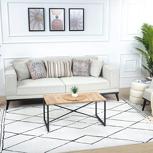 Livabliss Linkka Wohnzimmer Boho, großer Schlafzimmer 200x275 cm - e für Esszimmer mit geometrischem Muster, Skandinavischer Wohnzimmer modern in Schwarz und Creme