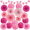 Recosis Party Decorations, Pink Papar Fans Pompoms Garlands for Women Girls Mothers Day Bachelorette Wedding Birthday Baby Showers Valentine's Day Party Decorations