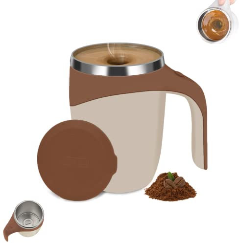 MAGIC SELECT Taza de Café Mezcladora, Taza Agitadora Magnética, Termo Batidora de Viaje de Acero Inoxidable con Tapa Antiderrame y Aislamiento Térmico.