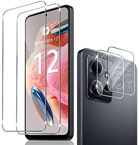 Liilaa Protector de Pantalla para Xiaomi Redmi Note 12 4G, 2 Piezas Cristal Templado y 2 Piezas Protector de Lente de Cámara, Anti Arañazos Dureza 9H Vidrio Templado