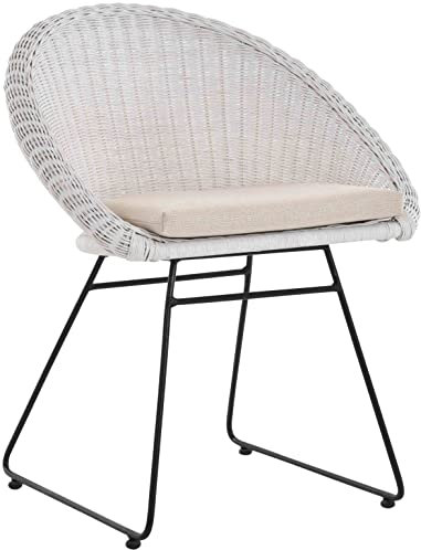 Korb-Sessel moderner Stil Rattan Club-Sessel 60er Eisen-Gestell Korbstuhl mit Armlehne Sitzschale (Weiss)