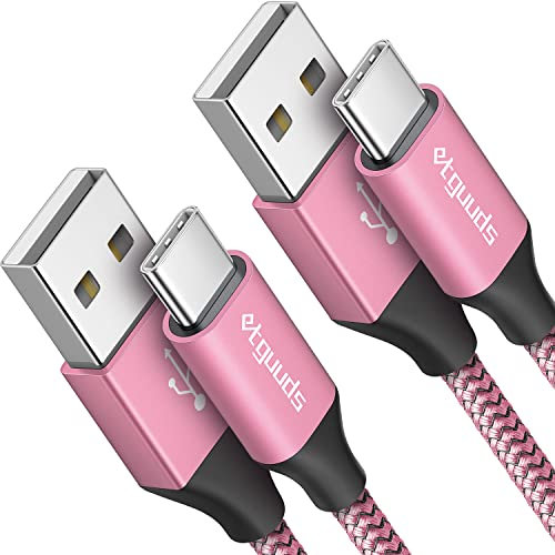 etguuds Cavo USB C 1M, Cavo USB Tipo C, 2Pezzi iPhone 15 Nylon USB A a USB C Cavo 3A Ricarica Rapida Cavetto per iPhone 15, Samsung Galaxy S23 S22 S21 S20 S10 S9 A50 A52 A53 A54 -Rosa