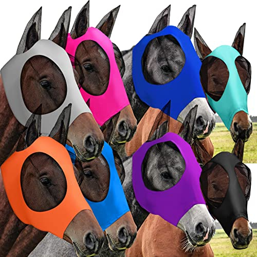 Qualirey 8 Pcs Horse Fly Masks for Horses Comfort Horse Fly Mask with Ears Soft Elasticity Fly Mask Sun Protection for Horses(Large)