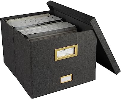 BLU MONACO Schreibtisch-Hängeregistraturbox mit Deckel, Hängeregistratur-Organizer für den Schreibtisch aus grauem Leinen, Aktenbehälter mit Deckel für Schule und Büro