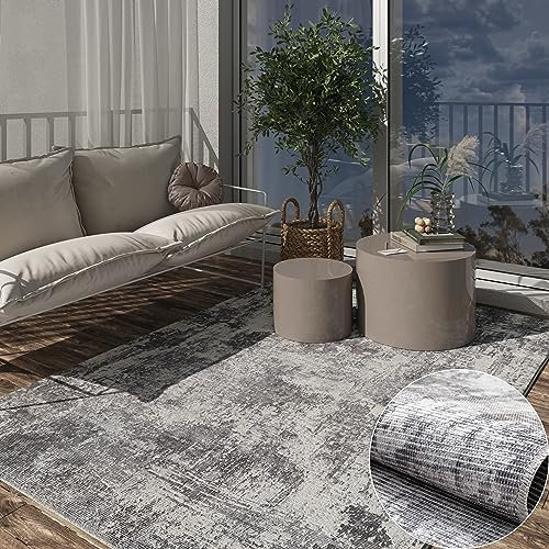 MY-RUG Pflegeleichter großer Teppich Ishaan waschbar - Rechteckig, Zeitloses graues Design, vielseitig einsetzbar, 230 x 160 cm, Terassenteppich