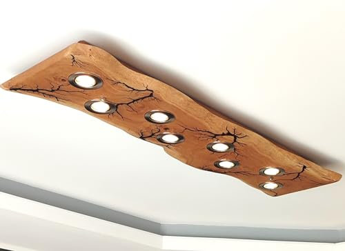 FRIESENLICHT LIKA Design LED Deckenleuchte Deckenlampe Holz Wild Eiche Leuchte Massiv mit Baumkante Lichtenberg Figuren Dimmbar ohne Dimmer (1036)