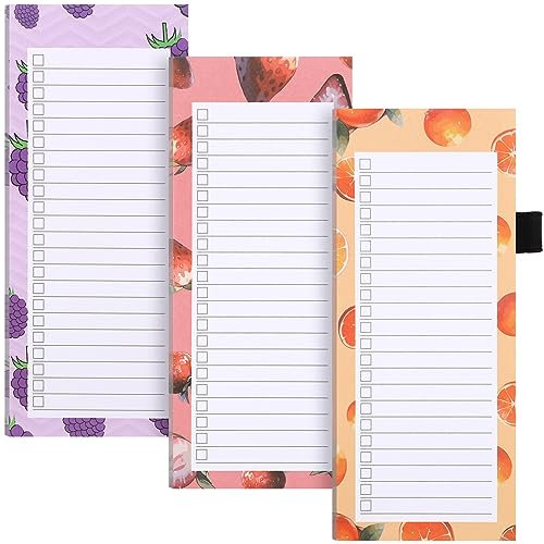 Yafe Magnetischer Einkaufslistenblock für Kühlschrank, 21,4 x 8,8 cm, Magnet-Notizblock, Einkaufsliste, Obst-Design, magnetische Notizblöcke für To-Do-Listen, Einkaufslisten, 3 Stück