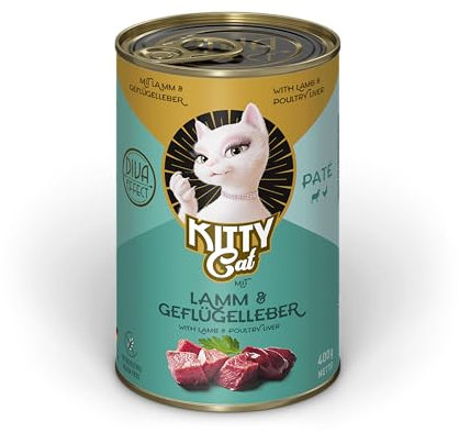 KITTY Cat Paté Lamm & Geflügelleber, 6 x 400 g, Nassfutter für Katzen, getreidefreies Katzenfutter mit Taurin, Lachsöl und Grünlippmuschel, Alleinfuttermittel mit hohem Fleischanteil, Made in Germany