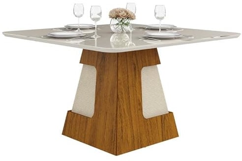 DJ Moveis Table à Manger 8 Personnes Carrée 136 cm Chêne et Blanc