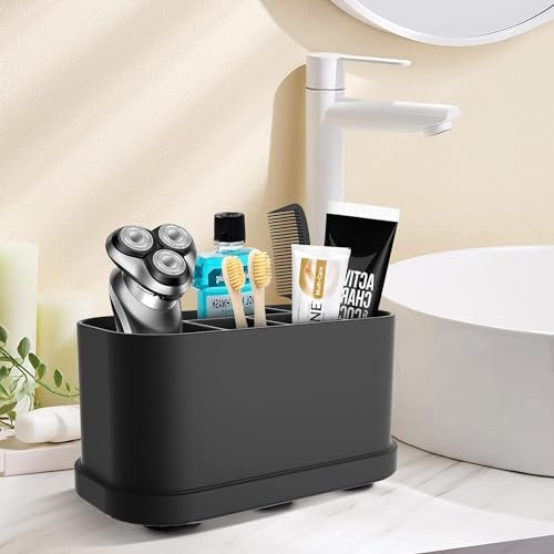KARBAG Toothbrush Holder, Silicone Toothbrush Organiser with Sucker & 5 Slots Non-Slip Large Storage Electric Toothbrush Holder Detachable Multifunctional Storage Organizer for Toothpaste, Toothbrush