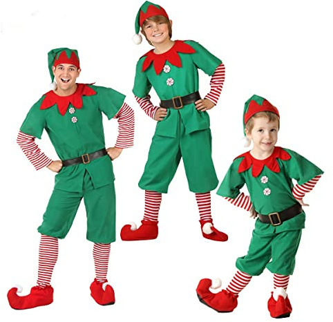 Conjunto De Elfo Verde Para Niño,Carnaval De Navidad Juego de Roles | Camisa,Pantalones,Cinturón,Sombrero De Elfo Y Calcetines.Poliéster Suave,Ideal Para Sesiones De Fotos Y Reuniones Familiares