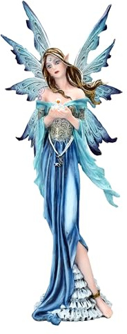 Elfen Figur Piga mit Taube 27,5 cm - Fee blaues Kleid Figur