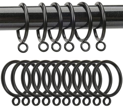 TA-VIGOR 24Pcs Black Metal Curtain Rings, 28mm Internal Diameter, Drapery Ring