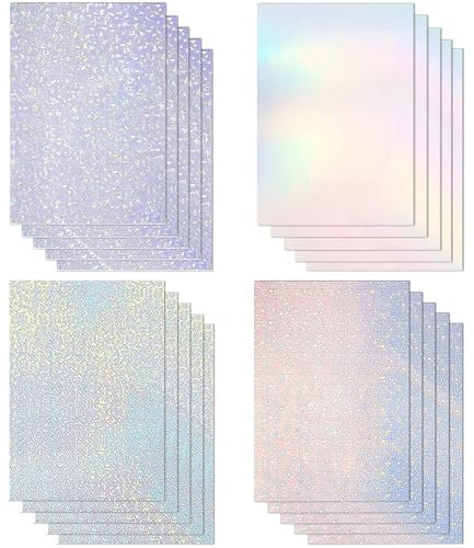 alwaiiz 20 Stück Holographische Aufkleber Transparent, Selbstklebend und Wasserfest Hologramm Papier A4, Geeignet für die Handdekoration (4 Designs)