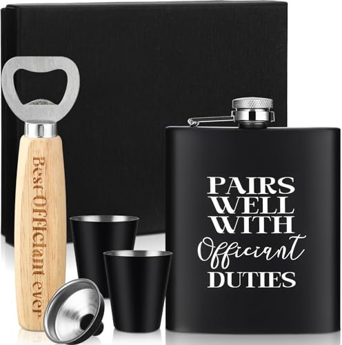 SiliFine Beamten-Geschenk für den Hochzeitstag, Herren, Edelstahl, 2 Schnapsgläser, praktischer Trichter, Flaschenöffner, offizieller Antrag, Geschenk, Hochzeit, Party, Dankeschön, Geschenk-Set