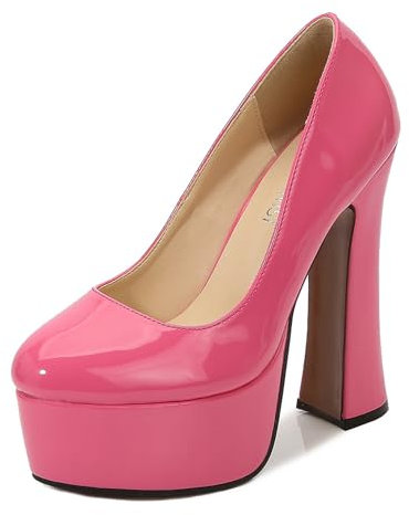 FamMe Décolleté con plateau da donna, punta arrotondata, tacco a blocco, tacco a blocco, tacco alto, da donna, per feste di nozze, rosa, 37 EU