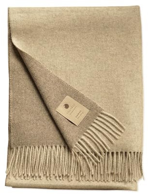 TILLHÅLL Sommer Wolldecke aus 100% Reiner Bio-Lammwolle | leicht & weich | Made in Germany | 130x190 cm | Double-face Optik – Taupe