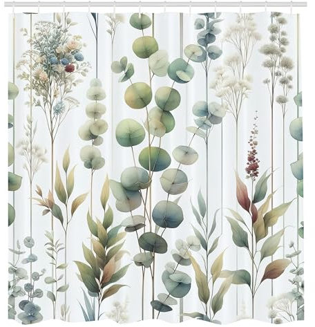 ABAKUHAUS Vert Rideau de Douche, Illustration Moderne De Style Aquarelle De Feuilles De Jungle Urbaine, Material Resistente al Agua Durable Estampa Digital, 175 cm x 200 cm, Marron Ardoise Blanc Kaki