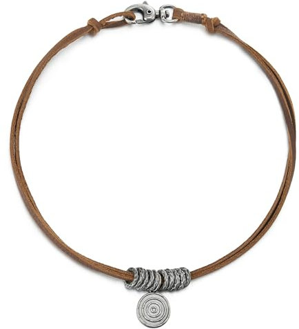 COOLSTEELANDBEYOND Wirbel Kreis Charme Anhänger Leder Halskette für Herren Damen, Vintage, Braun Lederband