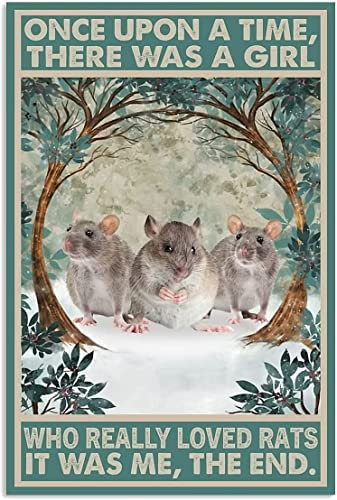 Lustiges Tier-Retro-Poster, süße Ratten, Metallblechschild „Once Upon A Time There Was A Girl Who Really Loved Rats, Wandkunst, Metallschild, Kunstwerk für Garten, Büro, Wanddekoration, 20,3 x 30,5