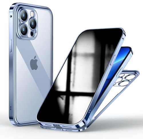 Case for iPhone 13 Pro with Privacy Screen,Anti-Peeping Tempered Glass Double-sided Phone Case Cover,Magnetic Metal Bumper/360 Full Body/Camera Protector/Anti-Spy Case for Apple 13 Pro 6.1,Blue