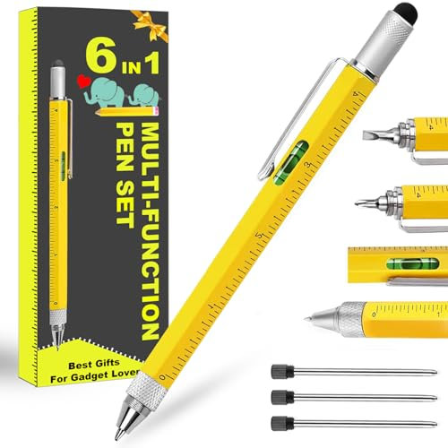 Geschenk für Männer und Frauen, 6-in-1-Multitool-Stift, Geburtstagsgeschenke für Sie und Ihn, Multi-Tool-Kugelschreiber mit Lineal-Level-Stylus, cooles Gadget-Werkzeugstift, Geschenke für Freunde,
