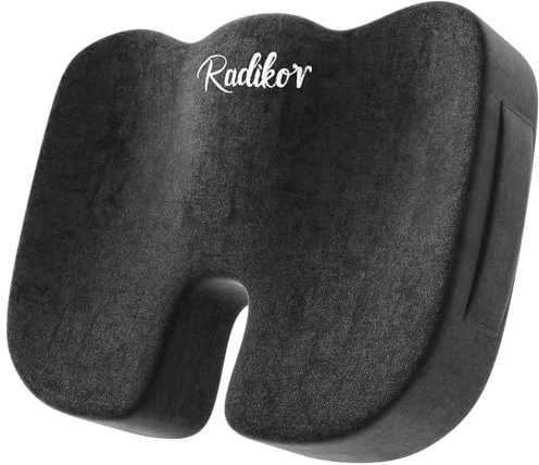 Radikor Orthopädisches sitzkissen hüfte, Sitzkissen bürostuhl, Steißbeinkissen Auto, Ergonomisches, aus Memory Foam, mit Rutschfester Boden, Entlastet das Steißbein