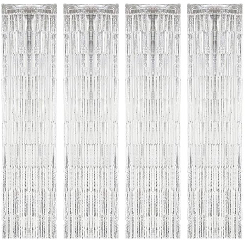 SPORWAY Set di 4 tende a fili, zanzariera per porta, colore bianco, con glitter, decorazione da parete, feste, decorazione per la camera di nozze (100 x 200 cm)