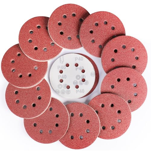 Sruhrak 70 Stück Schleifscheiben 125mm Schleifpapier Klett 8 Loch 40 Körnung Scheiben Set für Bosch Exzenterschleifer