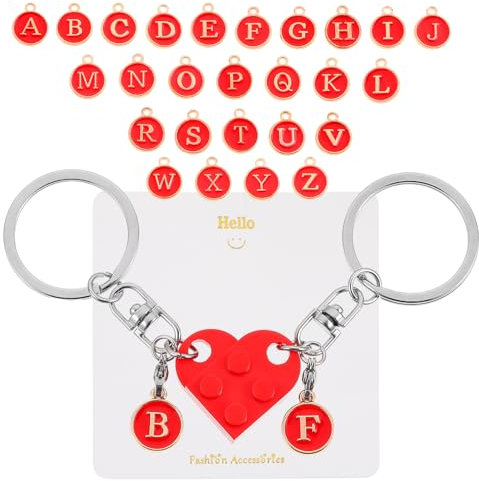 AOZUO Passende Schlüsselanhänger für Paare,Schlüsselanhänger In Form Eines Ziegelherzens Geschenk DIY Herz Schlüsselring Liebesset für Liebhaber Freund Freundin Valentinstag Jahrestag Geburtstag