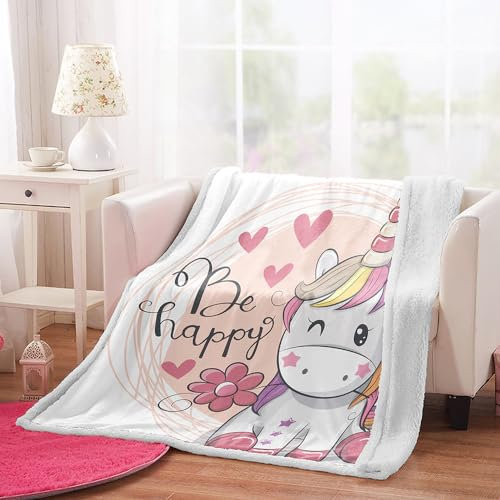 Kuscheldecke Einhorn Orange Blume Decke Flanell Lammwolle Kuscheldecke Flauschig Fleecedecke Weich Decken Waschbar Felldecke Pflegeleicht Blanket Langlebig Sofadecke Flauschige 150x200cm