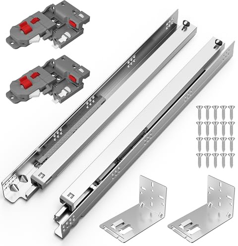 Chibery 12 15 18 21 Inch Undermount Soft Close Drawer Slides, Full Extension 3D Locking Device, Rear Mount Brackets, Concealed Bottom Mount Rails for face Frame Cabinet, 100 LB(21 inch, 6 Pair)