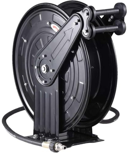PLOTSAGE Double Arm Air Hose Reel Retractable, Pressure Washer Hose Reel, Pressure Washer Reel, Hose Reel Wall Mounted, Auto Rewind, for Water/Air/Oil,Black,30m