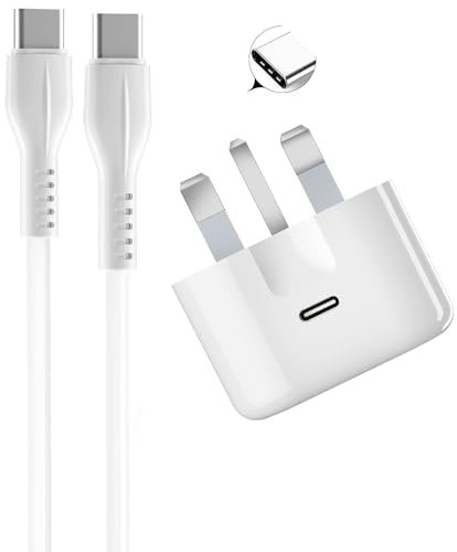 Fast Charger Plug USB C Plug for iPhone 16e 16 Pro Max 16 Plus iPhone 15 Pro Max Plus,20W Type C PD Wall Charger Adapter UK Mains Phone charger 1M 60W Fast Charging Cable