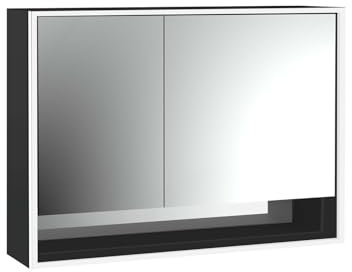Emco loft Lichtspiegelschrank mit Unterfach, 1000mm, 2 Türen, Aufputzmodell, schwarz/Spiegel, 9798135, Ausführung: breite Tür rechts