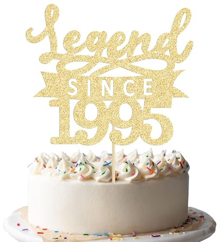 Ephlyn 1Pc Legend Since 1995 Cake Topper Glitter Thirty Happy 30th Birthday Cake Pick Hello 30 Cheers to 30 Years Cake Decoration for 30th Birthday Anniversary Party Decorations Supplies Gold