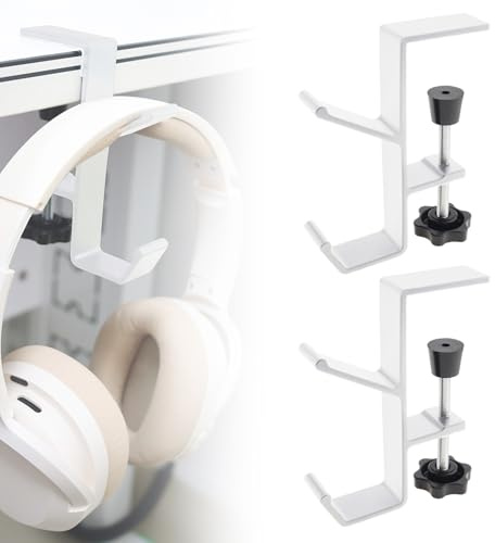 HOJLKLD 2pcs Desk Mount Bag Holder Hook Clamp, Students' Desk Hook with Adjustable Arm Clamp, Headphone Holder Backpack Hook, Purse Hook for Table Between 0.4-2.16”