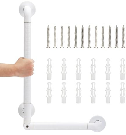REAQER 60 * 40CM L-förmiger Haltegriffe für Senioren,Duschhandlauf mit Leuchtring Badewannengriff Rutschfest Duschgriff aus Edelstahl,Badezimmer Rutschfester aus Edelstahl,Verstellbarer0-180°