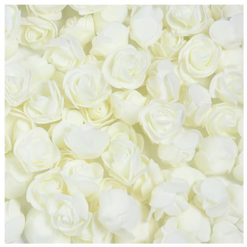 Hrlace 100 Stück Künstliche Blumen Schaumrosen Rosenköpfe Kunstrosen Foamrosen Blumenköpfe Klein Künstliche Blumen zum Basteln Brautstrauß für DIY Hochzeit Party Hause Valentinstag Deko Beige