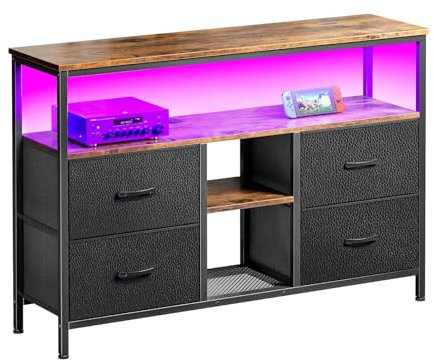 Modern LED TV Stand with Cabinet for PS5 Low TV Cabinet for Living Room Bedroom Entertainment TV Unit with LED Lights (Color)