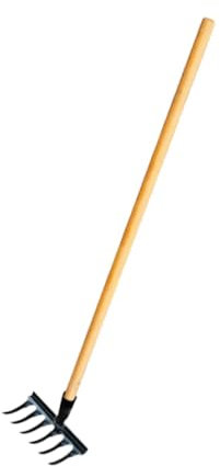 LOVIVER Rastrello Foglia di Giardino, Manico in Legno Cortile Prato rastrello rastrello per piantare aio, 6 Denti 19x12x10cm